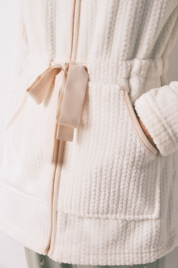 Women'secret Bata midi tejido polar blanco marfil