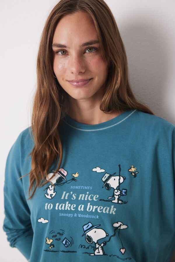 Womensecret Pijama larga 100% algodón Snoopy verde