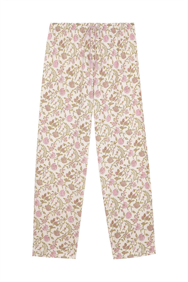 Womensecret Pantalón largo zanahoria 100% algodón flores estampado