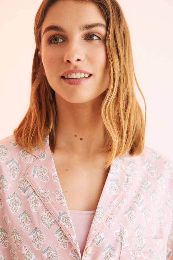 Womensecret Pijama camisera 100% algodón largo Capri rosa rosa