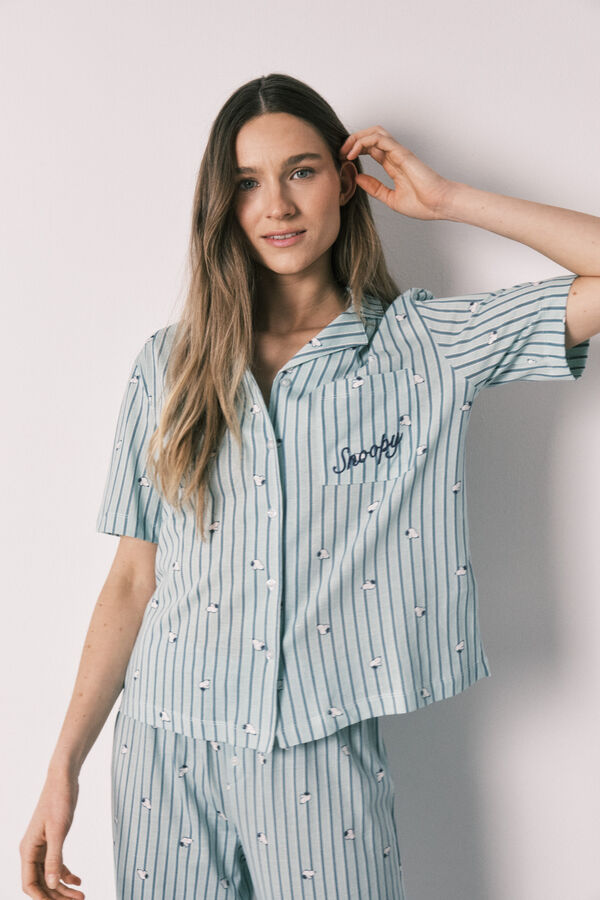 Women'secret Pijama camisera Snoopy de algod&oacute;n verde estampado