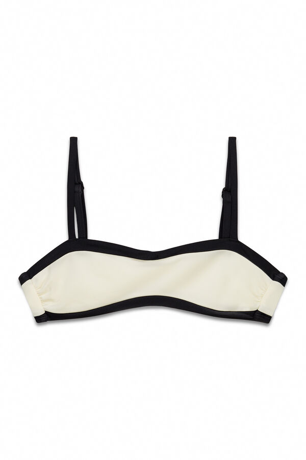 Women'secret Top bikini horizontal bloques de color blanco y negro marfil