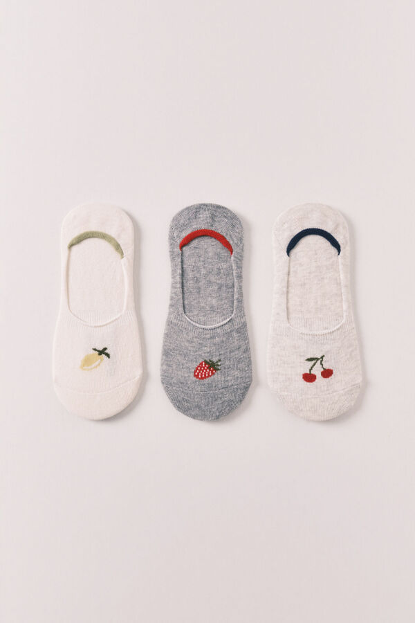 Women'secret Pack 3 calcetines invisibles estampados de frutas gris