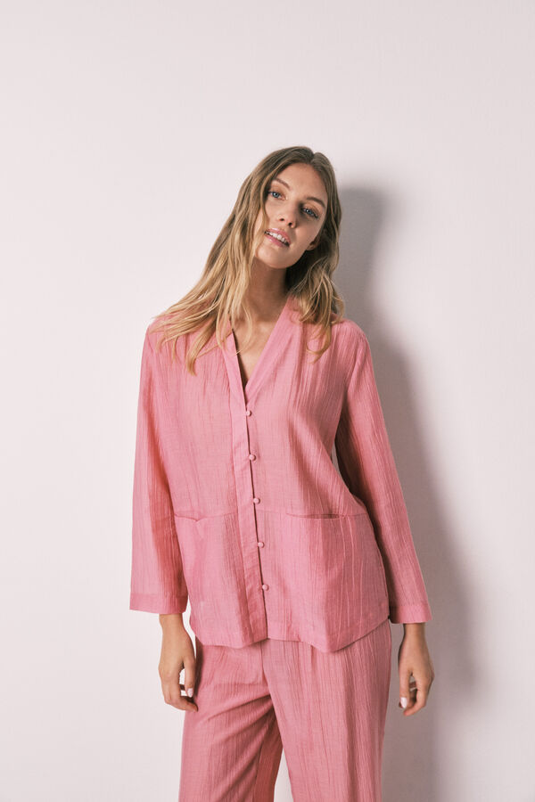 Women'secret Pijama larga satinada rosa rosa