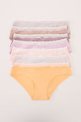 Womensecret Pack de 7 panties anchas de algodón con encaje de colores combinados blanco