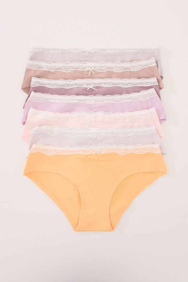 Womensecret Pack de 7 panties anchas de algodón con encaje de colores combinados blanco