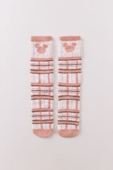 Women'secret Calcetines largos de piel con estampado de cuadros de Mickey Mouse rosa
