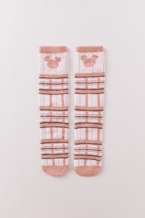 Women'secret Calcetines largos de piel con estampado de cuadros de Mickey Mouse rosa