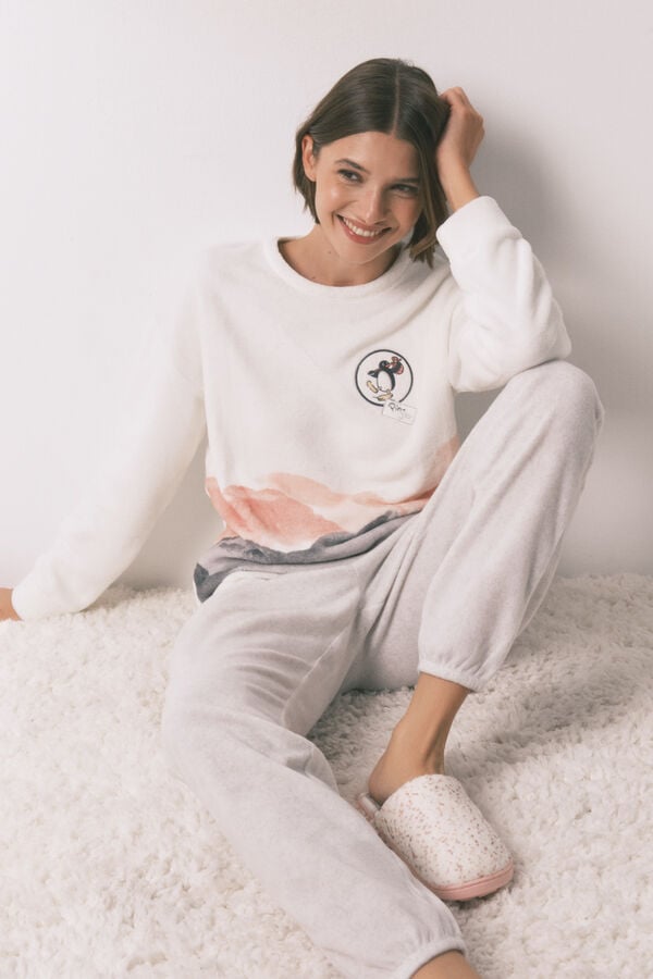 Women'secret Pijama larga polar suave estampado Pingu marfil