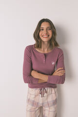 Womensecret Pijama larga con estampado de cuadros rosas rosa