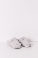 Women'secret Pantuflas para casa de piel con estampado animal gris