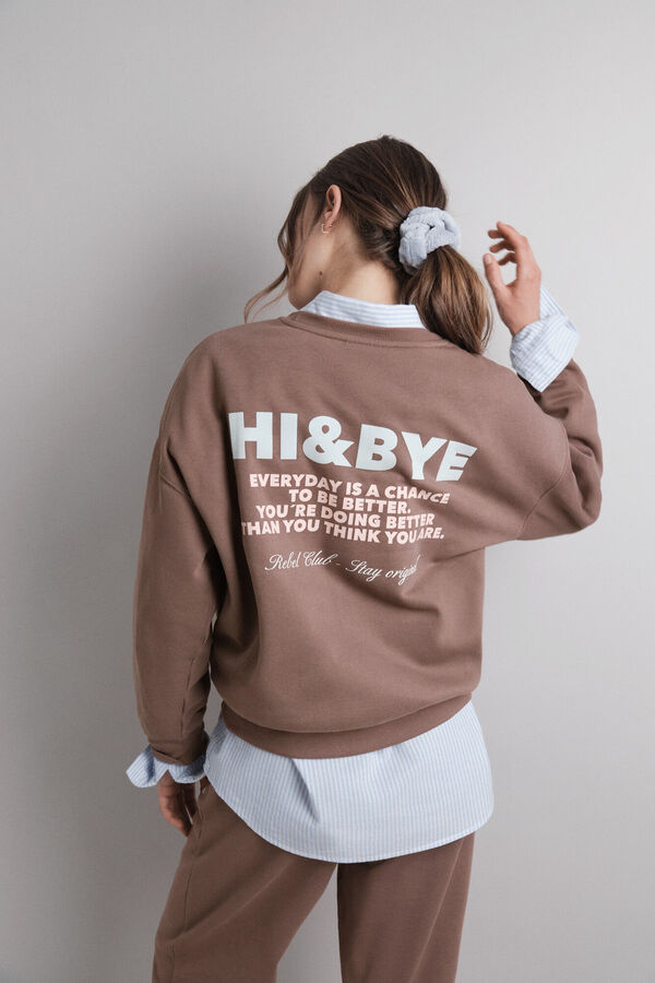 HI&BYE Sudadera de forro polar liso marrón  café