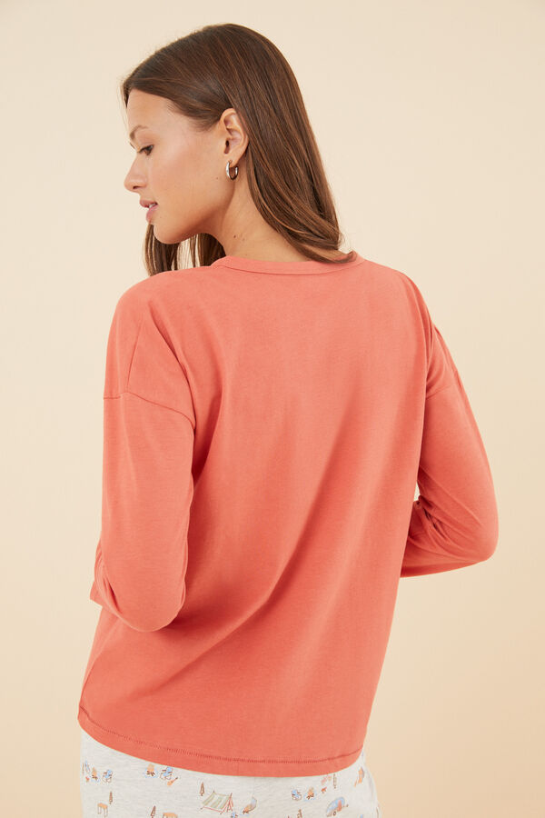Womensecret Camiseta color coral 100% de algodón con bolsillos coral