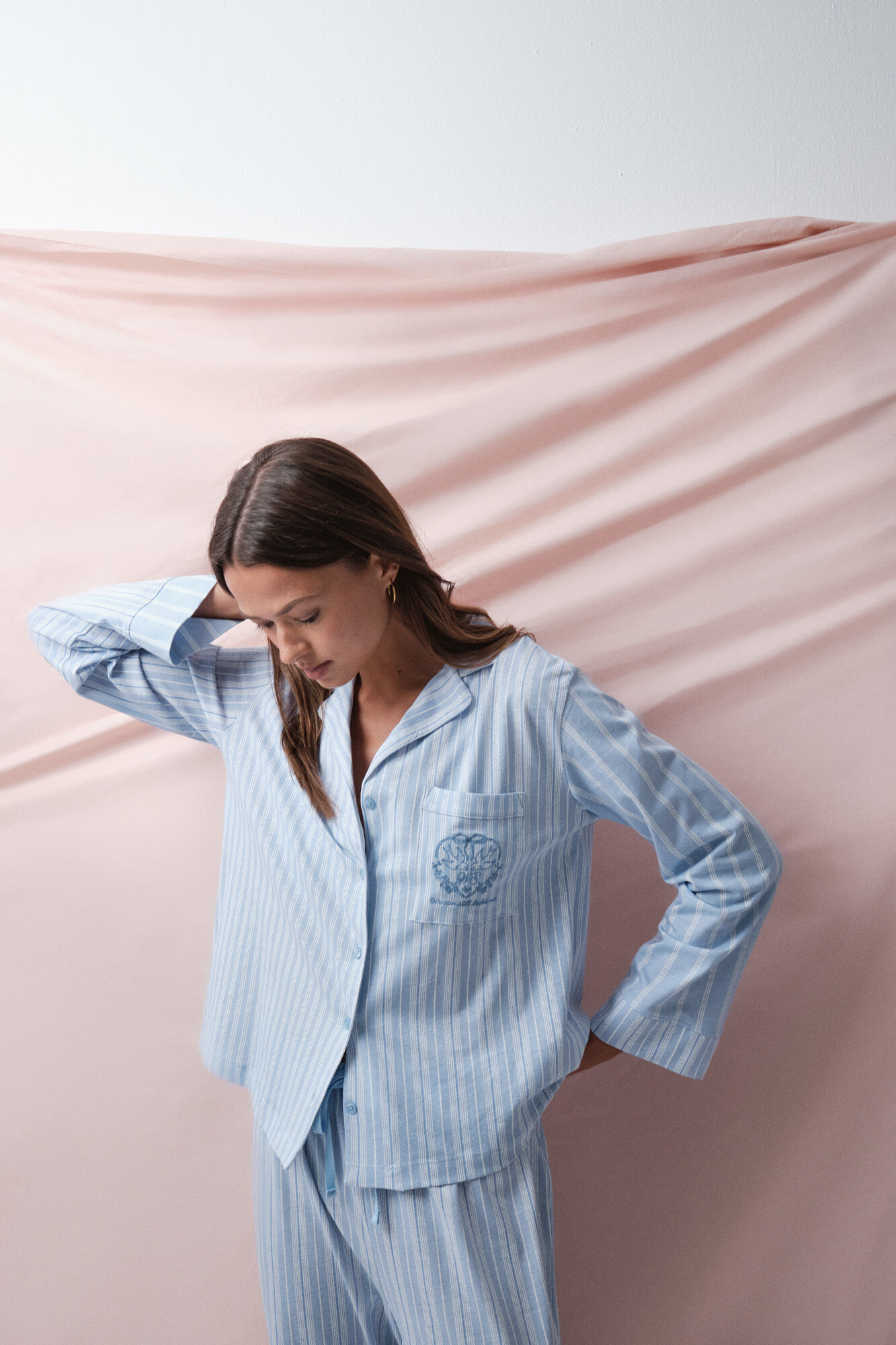 Women'secret Pijama larga camisera de rayas azul