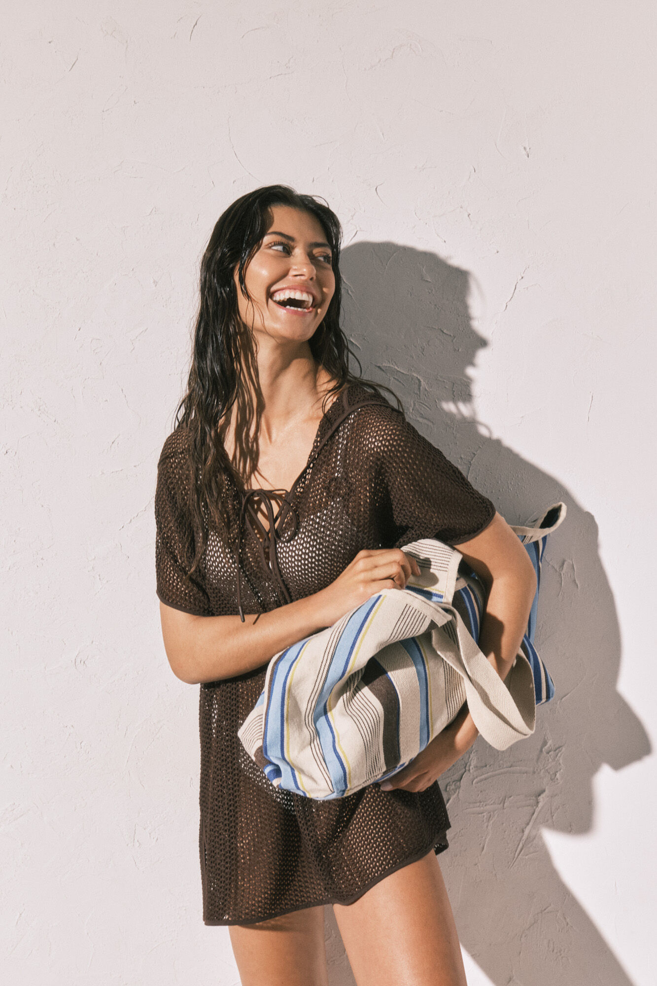 Women'secret Bolsa shopper de playa con estampado de rayas