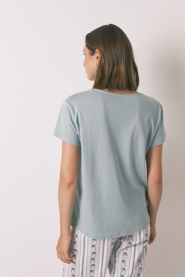 Womensecret Playera de manga corta verde 100% algodón verde