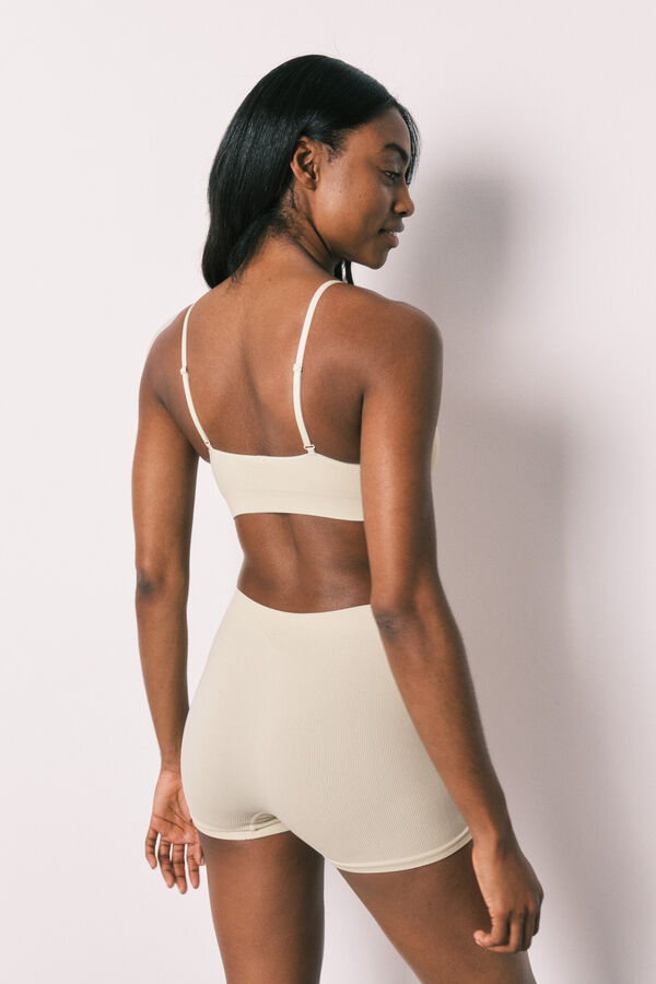 Women'secret Top triangular acanalado sin costuras verde verde