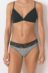 Womensecret Panty clásica de algodón con estampado de encaje negro negro