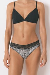 Womensecret Panty clásica de algodón con estampado de encaje negro negro