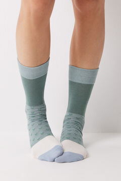 Womensecret Calcetines largos bloques verde y azul verde
