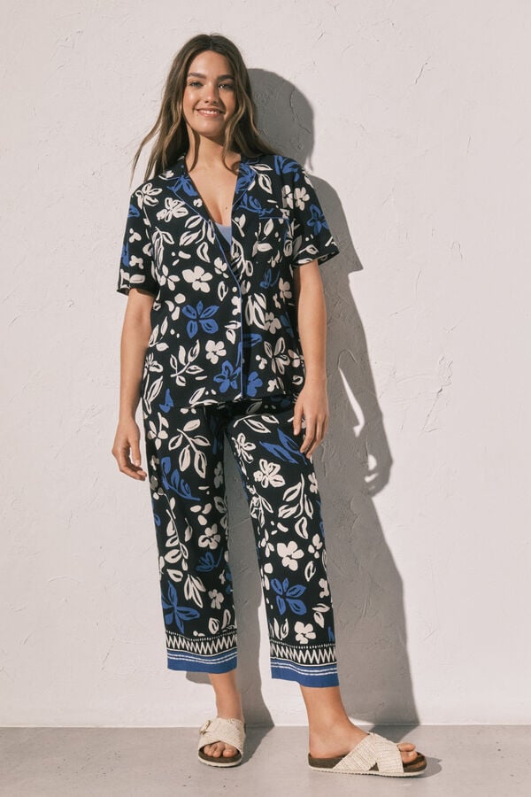 Women'secret Pijama capri camisera de flores azul estampado