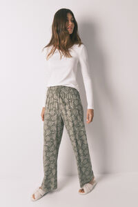 Women'secret Pantalón largo de viscosa con flores color caqui 