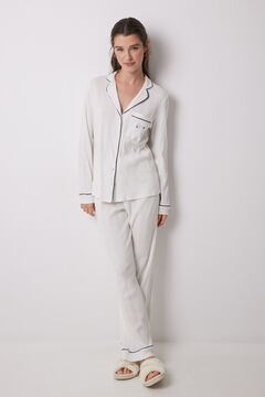 Womensecret Pijama camisera 100% algodón canalé blanco  marfil