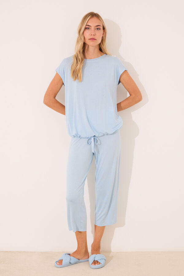 Womensecret Pijama Capri de viscosa con brillos azul azul