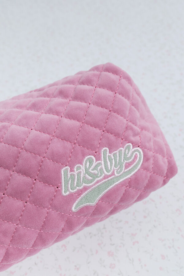 HI&BYE Neceser de terciopelo terciopelo con logo bordado rosa