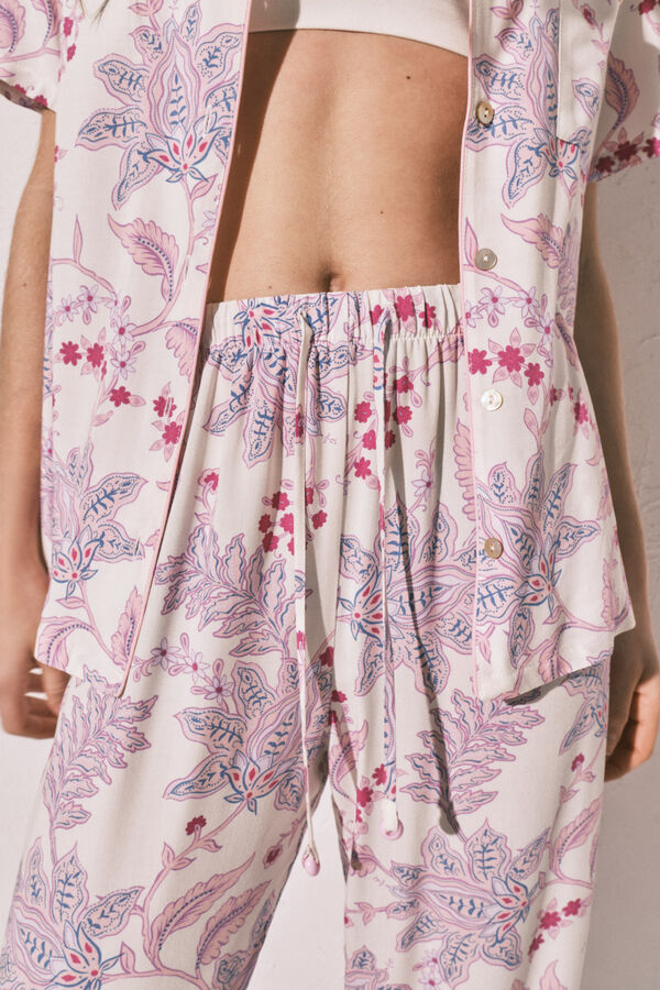 Women'secret Pijama larga camisera estampado flores blanco