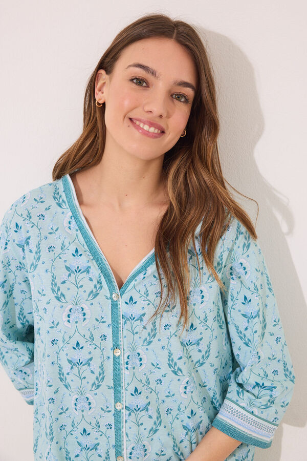 Womensecret Pijama estampado de flores verdes 100% algodón  verde