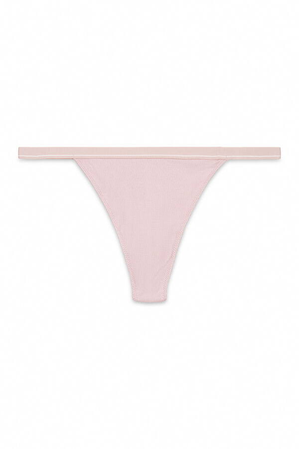 Women'secret Tanga de algodón acanalado rosa rosa