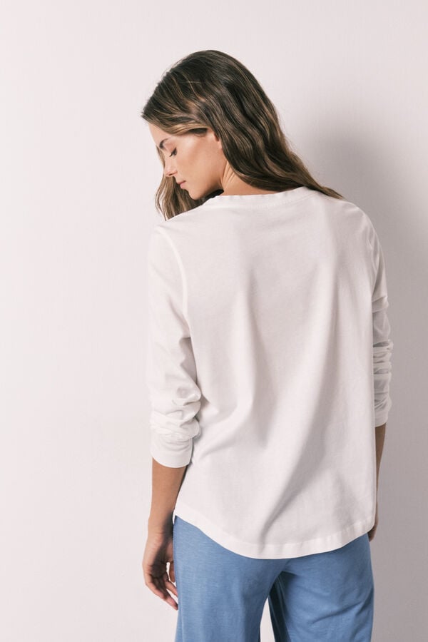Women'secret Playera manga larga 100% algod&oacute;n blanca blanco