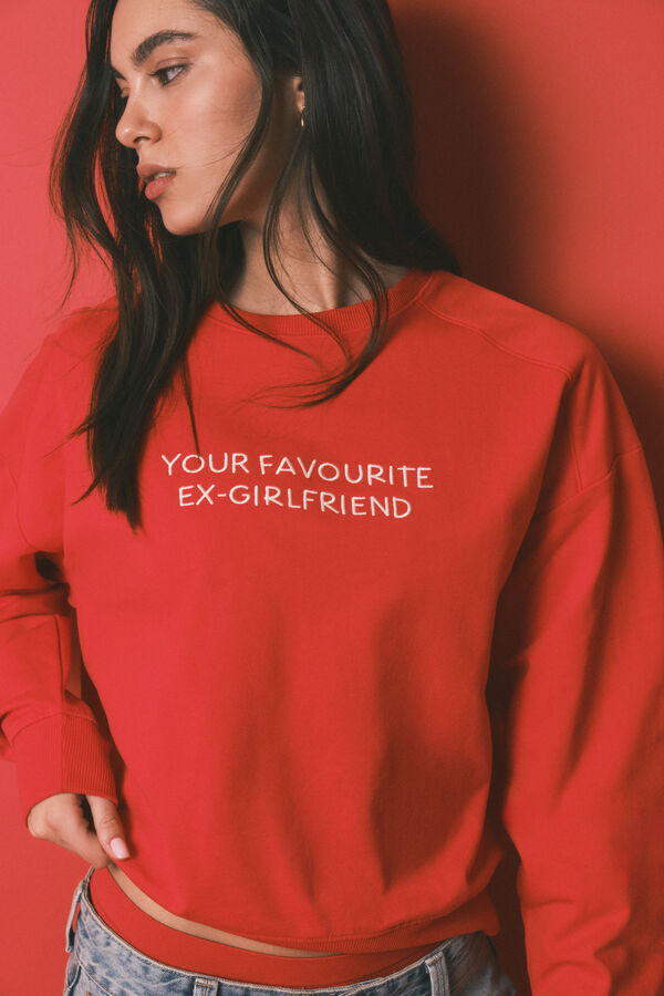 HI&BYE Sudadera corta lisa de algod&oacute;n roja rojo