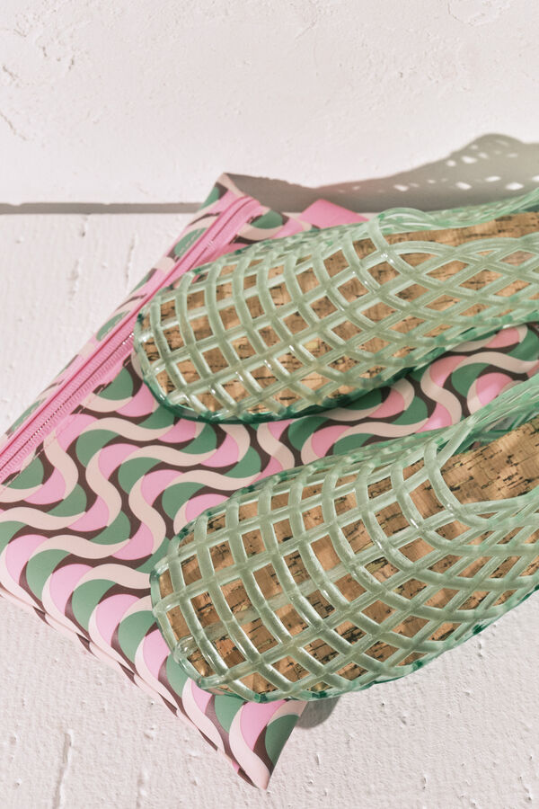 Women'secret Sandalias jelly con efecto de red verde verde