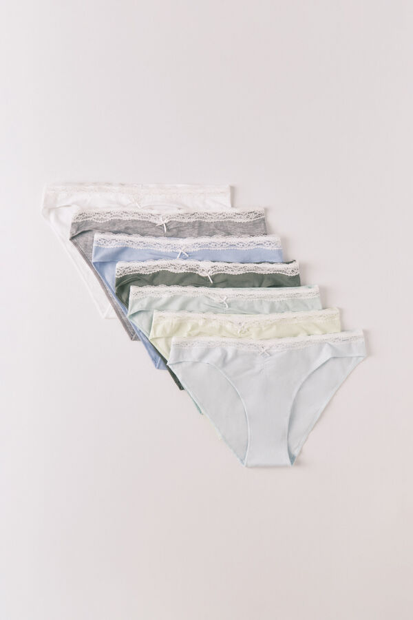 Women'secret Pack 7 panties cl&aacute;sicas de algod&oacute;n, encaje y lazo blanco