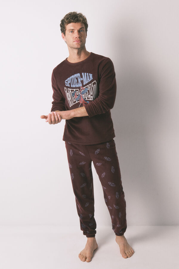 Women'secret Pijama larga de forro polar forro polar rojo de Spiderman para hombre púrpura