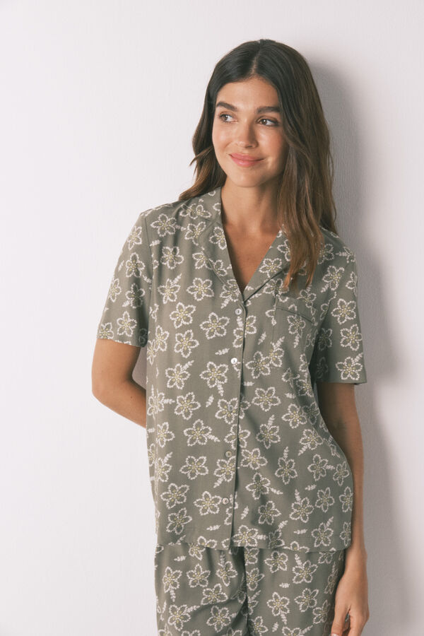 Womensecret Pijama capri de viscosa con flores color caqui  kaki