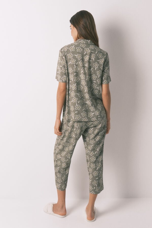 Womensecret Pijama capri de viscosa con flores color caqui  kaki