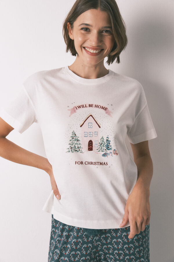 Women'secret Playera de manga corta blanca 100% algod&oacute;n marfil