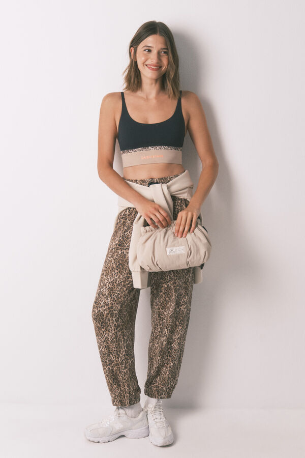 Women'secret Pantalón largo con estampado animal marrón estampado