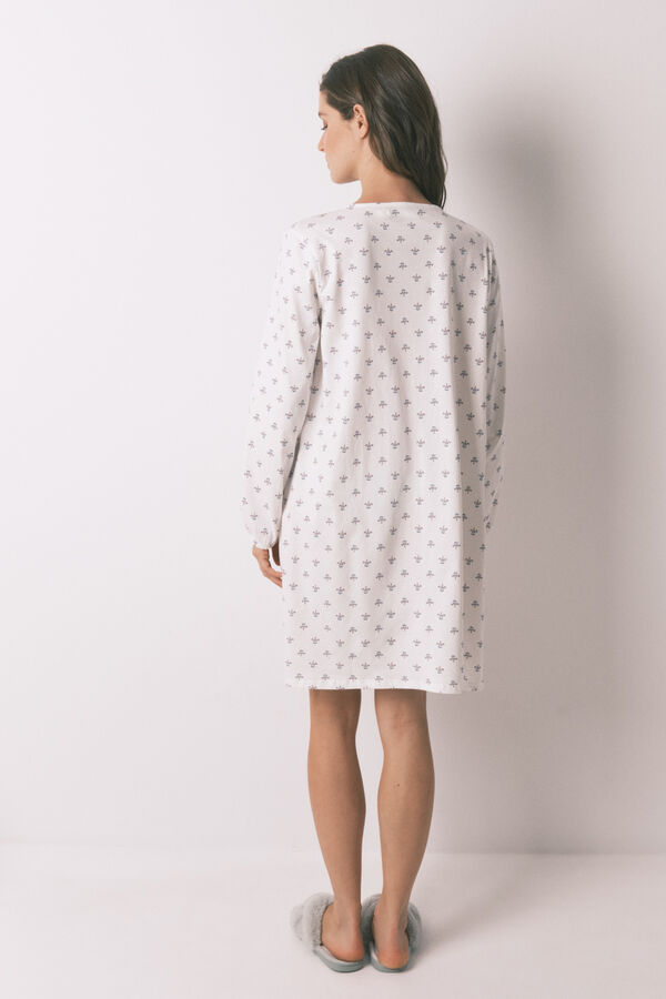Womensecret camisón floral de manga larga 100% algodón marfil