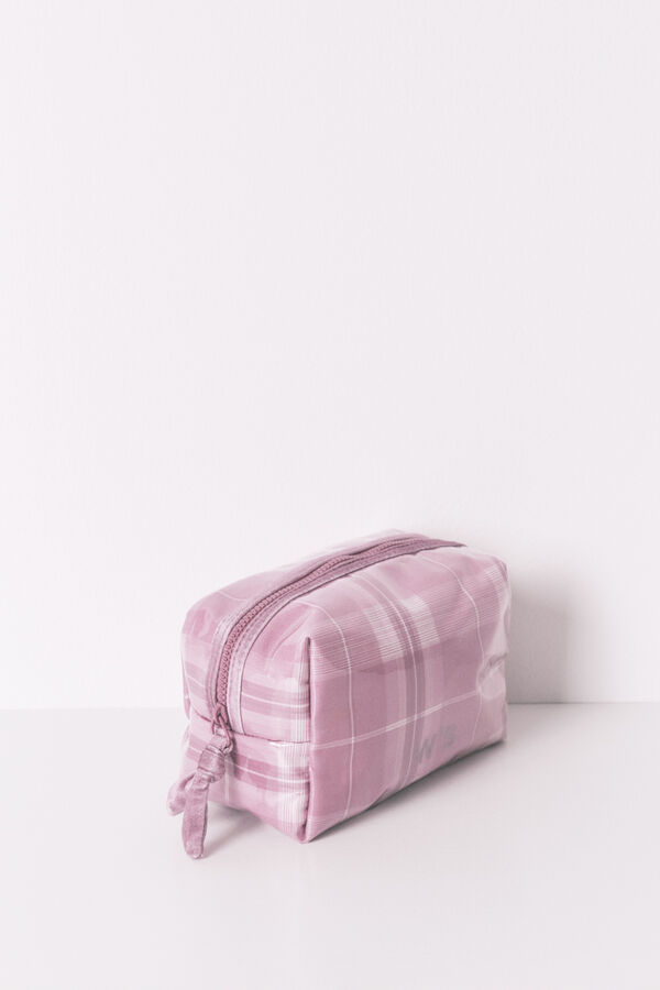 Womensecret Neceser con estampado de cuadros rosa mediano rosa