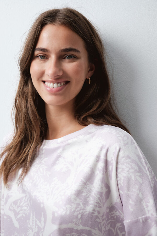 Women'secret Pijama larga de terciopelo malva estampado