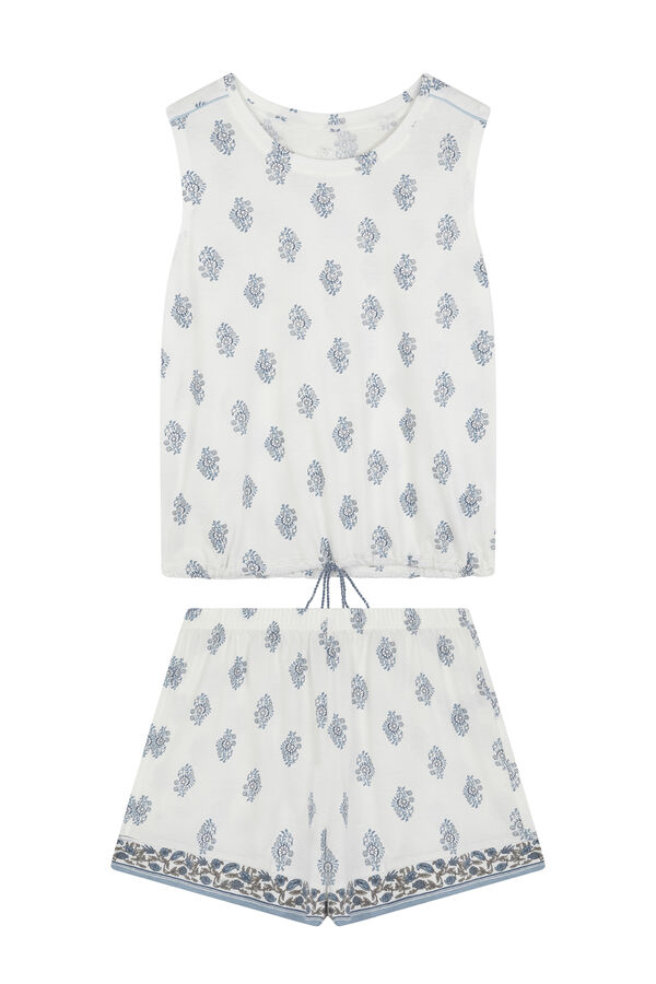 Women'secret Pijama corta de algod&oacute;n con tirantes paisley blanco  blanco