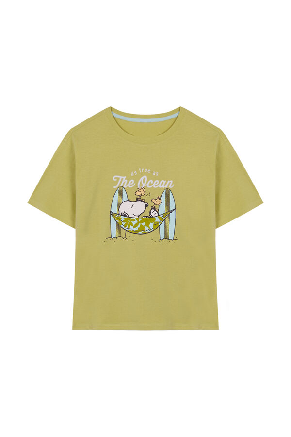 Womensecret Camiseta 100% algodón Snoopy limón verde