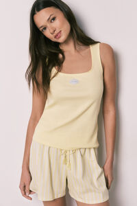 Women'secret Pijama corta de algod&oacute;n amarillo con escote cuadrado