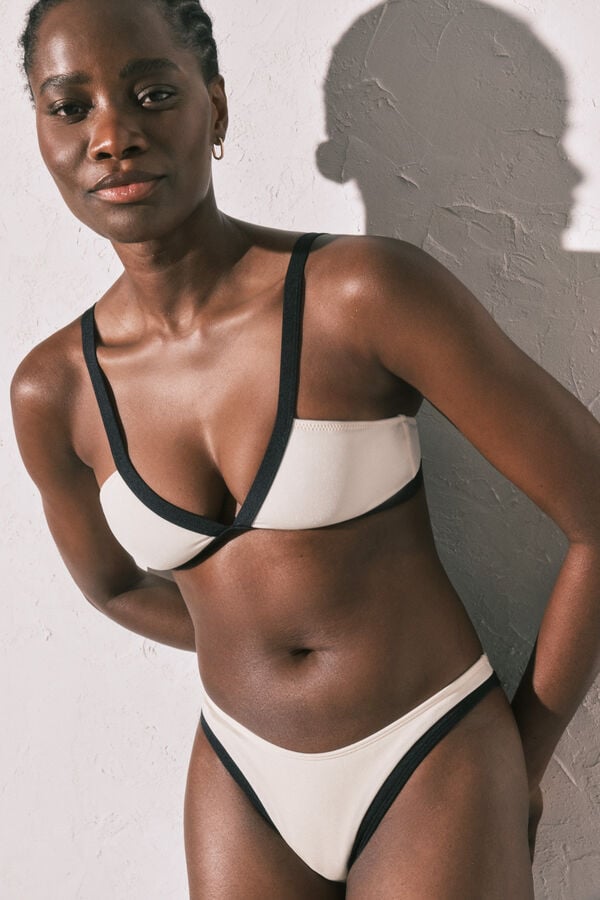 Women'secret Top bikini triangular semi brillante blanco marfil