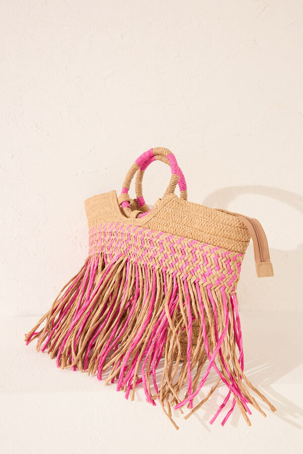 Womensecret Bolsa bolsa de playa de rafia rosa, bolsa café