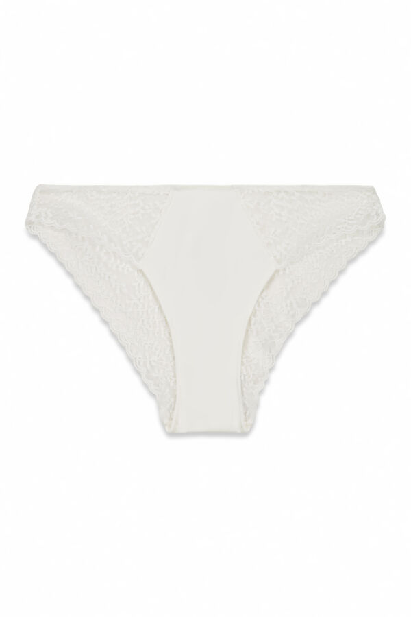 Women'secret Panty clásica de microfibra y encaje blanco  blanco
